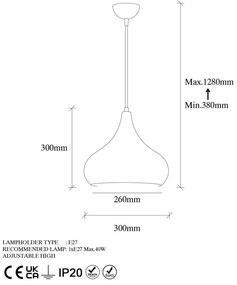 Závesné svietidlo s kovovým tienidlom ø 26 cm Muba – Opviq lights