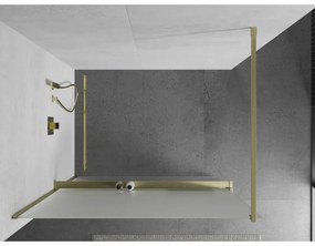 Mexen Kioto+, sprchová zástena Walk-In s poličkou a vešiakom 100 x 200 cm, 8mm sklo námraza, zlatý matný profil, 800-100-121-55-30