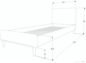 Sivá jednolôžková posteľ ACOMA 90 x 200 cm