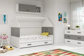 BMS Group Detská posteľ domček DOMI biela - sivá so zásuvkou 160x80cm