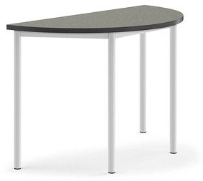 Stôl SONITUS, polkruh, 1200x600x760 mm, linoleum - tmavošedá, biela