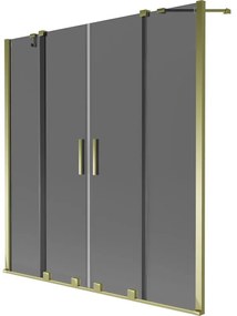 Mexen Velar Duo, 2-krídlová posuvná vaňová zástena 140 x 150 cm, 8mm šedé sklo, zlatý lesklý profil, 896-140-000-42-50