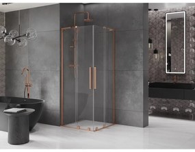 Mexen Velar L Duo, sprchový kút s posuvnými dverami 100 x 100 cm, 8mm číre sklo, medená matná, 871-100-100-02-03-65