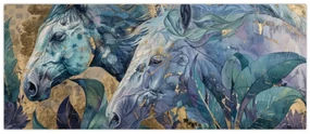 Obraz - Kone so zlatým pozadím (120x50 cm)