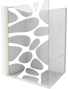 Mexen Kioto L, sprchová zástena Walk-In 110 x 200 cm, 8mm číre sklo biely vzor, zlatý matný profil, 800-110-103-55-97