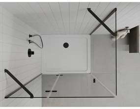 Mexen Roma, sprchovací kút s 1-krídlovými dverami 90 (dvere) x 80 (stena) cm, 6mm číre sklo, čierny profil, slim sprchová vanička 5cm biela s čiernym sifónom, 854-090-080-70-00-4010B