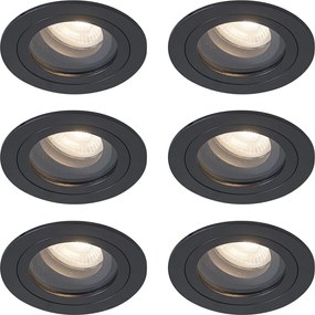 Sada 6 moderných zapustených bodových svetiel čierna otočná a naklápacia IP44 - Chuck