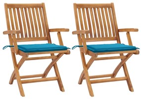 Záhradné stoličky 2 ks modré podložky teakový masív 3062410