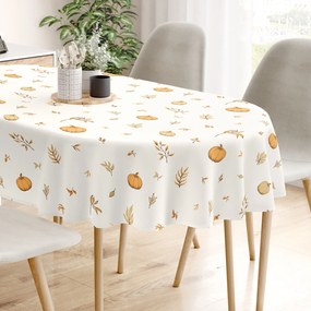 Goldea oválny obrus 100% bavlnené plátno - jesenné tekvice a lístky 120 x 160 cm