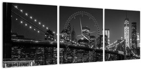 Obraz Brooklyn mosta v New Yorku (s hodinami) (90x30 cm)