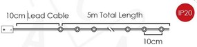 ACA Lighting LED dekoračná medená girlanda, teplá biela, 3x batéria AA, 500 cm, IP20