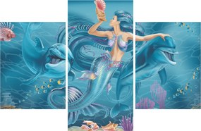Obraz - Morská víla s delfínmi (90x60 cm)