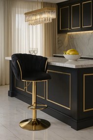 Barová stolička MIG zamatová, zlatá / čierna