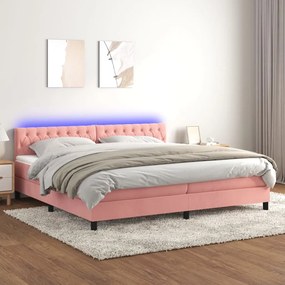 Posteľný rám boxsping s matracom a LED ružový 200x200 cm zamat 3134608