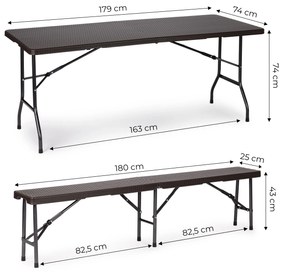 Cateringový stôl 180cm + 2 lavice, ratanový vzor