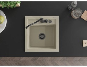 Mexen Vito, granitový drez 490x520x210 mm, 1-komorový a drezová batéria Carla, béžová, 6503-69-670700-70