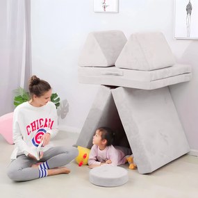 DIY veľká skladacia modulárna pohovka pre deti 8 mäkkých vankúšov - sivá ECOTOYS