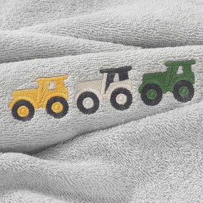 Goldea detský froté uterák - farebné traktory na sivej 30 x 50 cm