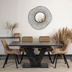 Rozkladací jedálenský stôl CLARK – čierny mramor, 120–160 cm