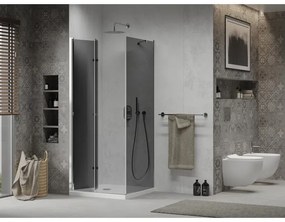 Mexen Lima, sprchový kút so skladacími dverami 80 (dvere) x 80 (stena) cm, 6mm šedé sklo, chrómový profil + slim sprchová vanička biela + chrómový sifón, 856-080-070-01-40-4010