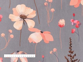 Biante Detské bavlnené posteľné obliečky do postieľky Sandra SA-537 Ružové kvety na sivom Do postieľky 90x120 a 40x60 cm