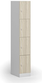 Šatníková skrinka S1 s úložnými boxmi, 4 boxy, 1850 x 300 x 500 mm, cylindrický zámok, laminované dvere, dub prírodný