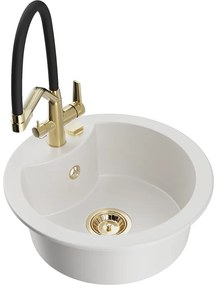 Mexen Diego, 1-komorový granitový drez 488x488x167 mm a drezová batéria Duo, biela, 6512-20-671701-57-G