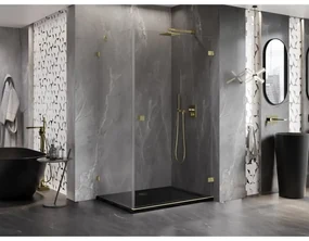 Mexen Lunar-B, pravostranný výklopný sprchový kút 90 x 70 cm, 8mm číre sklo, zlatý kartáčovaný - 832-090-070-55-00-P