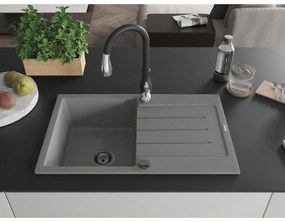 Mexen Bruno, 1-komorový granitový drez 795x495x200 mm a drezová batéria Savita, šedá, 6513-71-672601-70-B