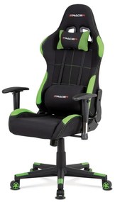 Moderná herná stolička stolička v športovom dizajne v čiernej látke so zelenými detailami