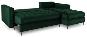 Zelená zamatová rozkladacia rohová pohovka Milo Casa Santo, pravý roh