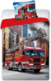 Bavlnené posteľné obliečky Požiarnické auto Turbo 4x4 - 100% bavlna - 70 x 90 cm + 140 x 200 cm