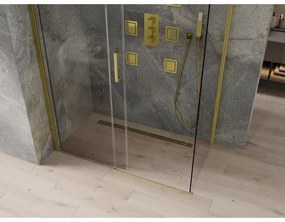 Mexen Omega, sprchovací kút s posuvnými dverami 140 (dvere) x 70 (stena) cm, 8mm sklo, zlatý profil-číre sklo, 825-140-070-50-00