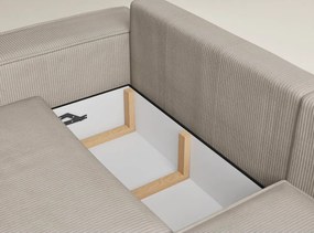 Béžová menčestrová rozkladacia/s úložným priestorom rohová pohovka (pravý roh/do L) Tonga – Maison de Rêve