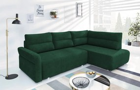 Rohová sedačka na trvalé spanie Island, tmavo zelená látka, pravý roh