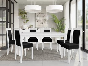 Rozkladací jedálenský stôl so 6 stoličkami AL03, Morenie: biela - L, Poťahové látky: Soro 28