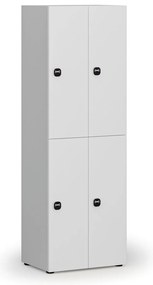 Drevená šatníková skrinka s úložnými boxmi, 4 boxy, RFID zámok, sivá/biela