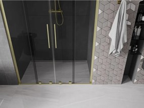 Mexen Velar L Duo, posuvné sprchové dvere do otvoru 150 cm, 8mm šedé sklo, zlatá matná, 871-150-003-42-55