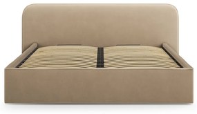 Taupe čalúnená dvojlôžková posteľ s úložným priestorom s roštom 180x200 cm Elizabeth – Micadoni