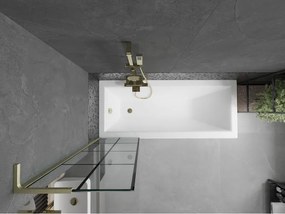 Mexen Next L, 1-krídlová vaňová zástena 50 x 150 cm, 6mm číre sklo-čierny vzor, zlatý matný profil, 895-050-000-03-77-55
