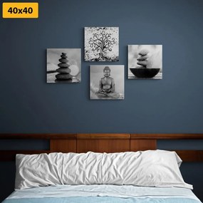 Set obrazov s čiernobielym Feng Shui motívom - 4x 40x40