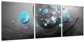 Obraz - svetlo modré abstraktné gule (s hodinami) (90x30 cm)