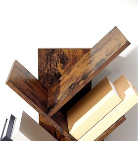 Knižnica, polica s 8 priehradkami v tvare stromu, rustikálna hnedá