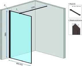 Rea Bler, sprchová zástena 90x195cm, 8mm číre sklo, čierny profil, REA-K7638