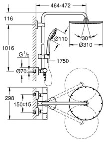 GROHE Euphoria System 310 - Sprchový systém s termostatom na stenu, kartáčovaný Warm Sunset 26075DL0