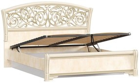 Manželská posteľ 140x200cm Sofia s ornamentálnym čelom, úľ. boxom a výklop. roštom - béžová/lento