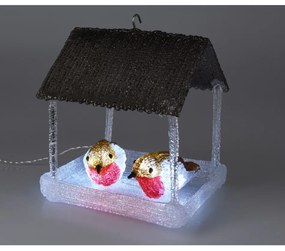 Svetelná vonkajšia dekorácia Kŕmidlo s vtáčikmi 10 LED, sivá, 18,5 x 16,5 x 23 cm
