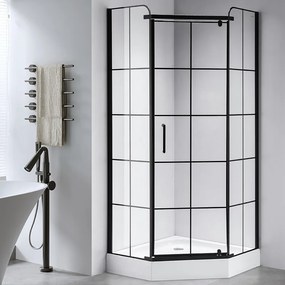 BPS-koupelny Päťuholníkový sprchovací kút BS06A 80x80 čierna/transparent - bez vaničky