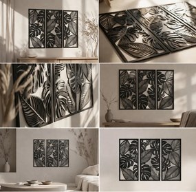 Drevený trojdielny obraz monstera – Dekorácia do interiéru | SENTOP PR0523