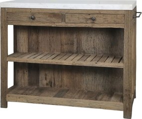Hnedý antik servírovací stôl s mramorovou doskou Grimaud - 120*60*97 cm